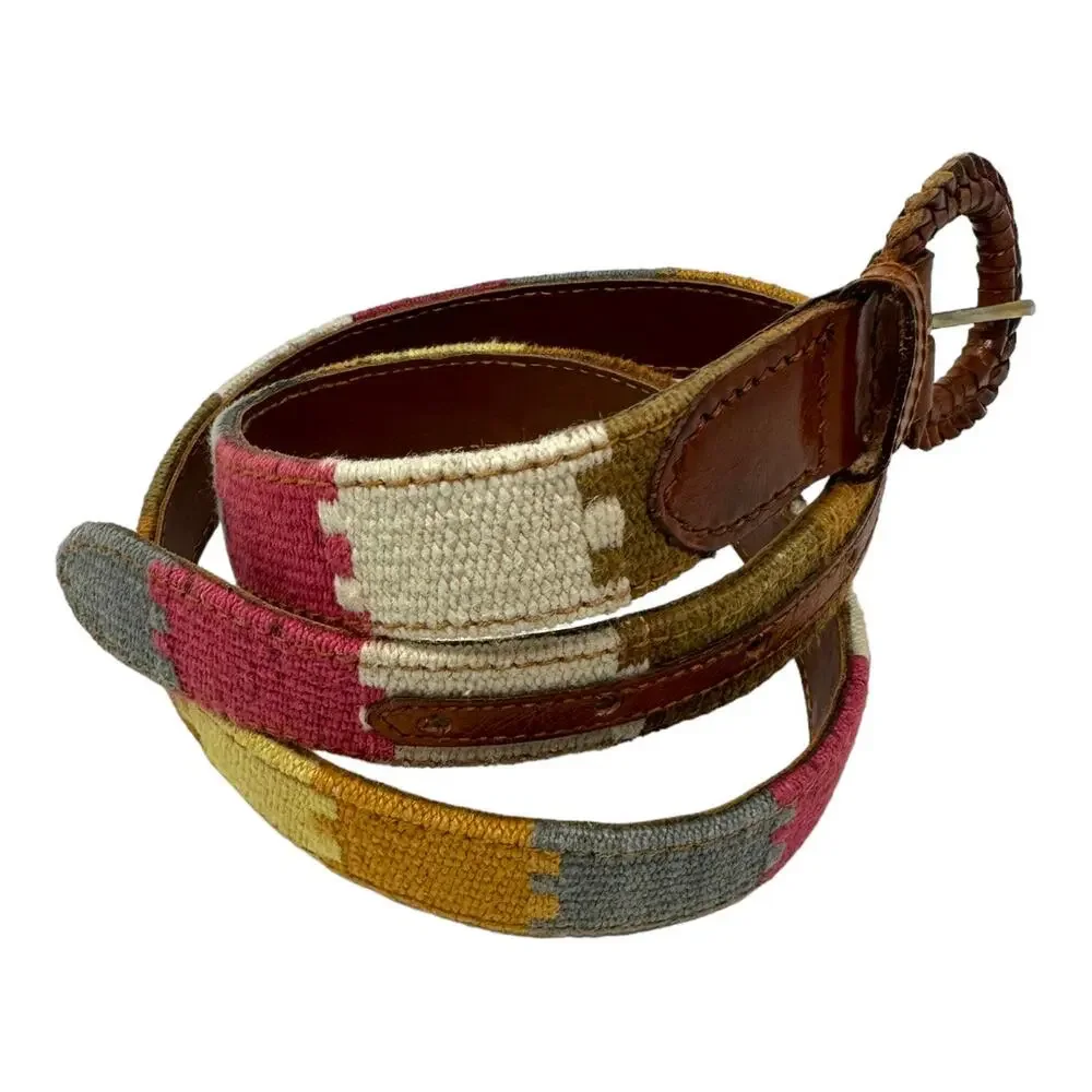 Vintage Cotton Woven Leather Belt Multicolor Southwestern Boho Size 36